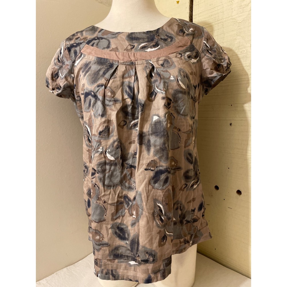 Apt 9 Womens Size Medium Floral Print Short Sleeve Blouse Top Brown Casual‎